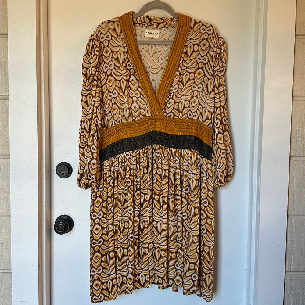 Sohana Dress puff sleeve silk velvet pockets v-neck 3XL